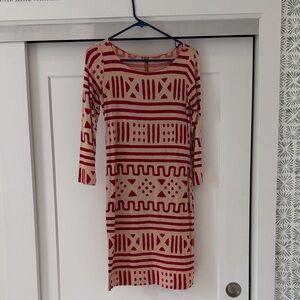 Rachel Pally Red and Cream Geometric Long Sleeve Dress